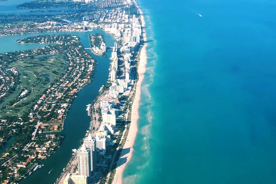 Fort Lauderdale Intracoastal waterway and residential islands aerial view