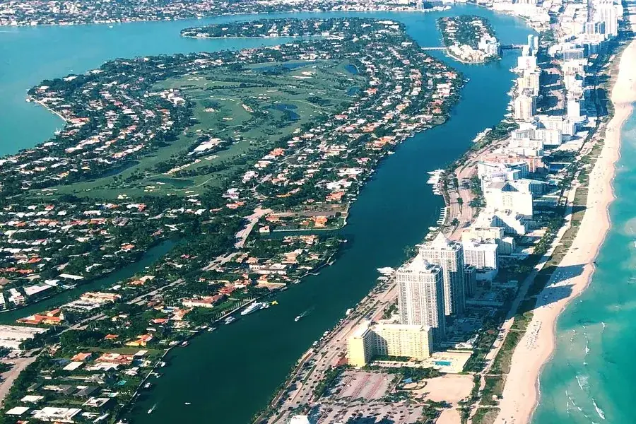 Palm Beach Florida distant aerial ocean and skyline view